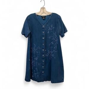 Vintage Denim Embroidered Button Dress